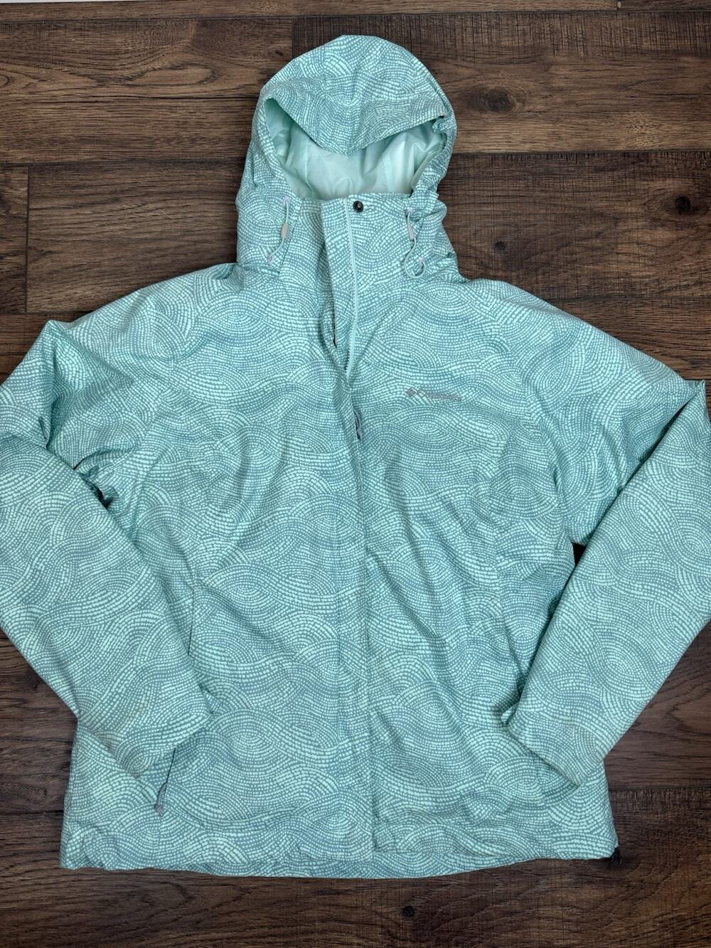Columbia Interchange Omni-Tech 3n1 Jacket Hood Womens L Aqua Blue Rain Shell